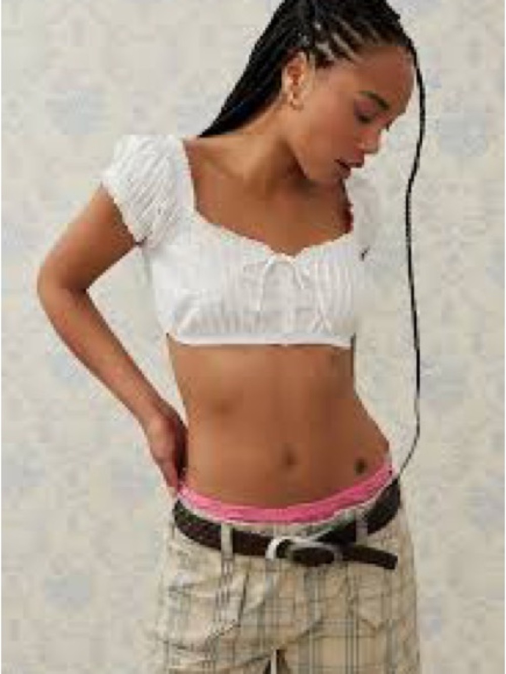 Kimchi Blue White Cropped Puff-Sleeve Peasant Top